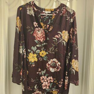 DR2 Eggplant Purple Floral Blouse